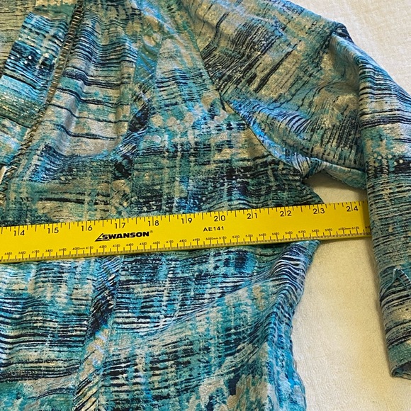 CHICOS 3 FREEDA OPEN FRONT JACKET Blazer MAUI BLUE Metal BEADED 3/4 Slv XLarge - Picture 6 of 10